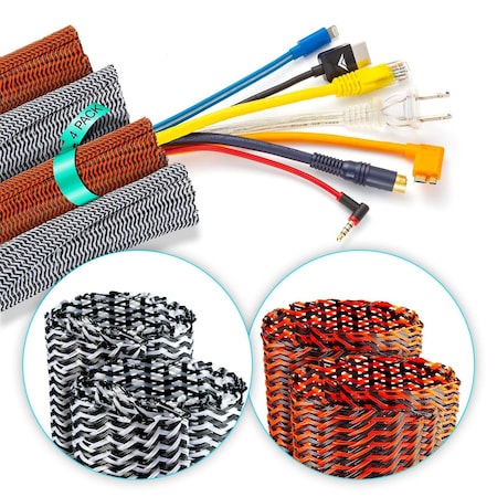 Maximm 3ft 1" Split Wire Loom Cable Protector, 4PK, Blk/Wht & Blk/Org, 4PK SCW-3FT-1-2BW-2BO-4PK