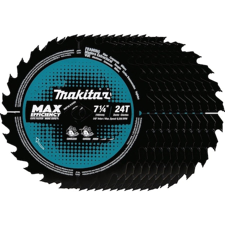 Makita Carbide-Tipped Max Effcy Ultra-Thin Kerf Circular Saw Blade, 7-1/4inDia, 24 TPI, 10/Pk B-61656-10