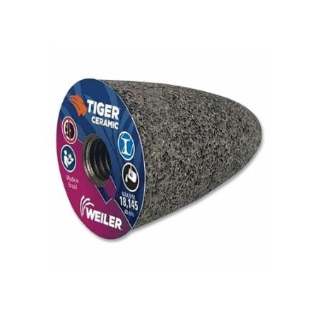 Weiler Tiger Grinding Cone, 2 in dia x 3 in Thick x 5/8 in-11 Arbor, 20 Grit, Ceramic Alumina, Type 16, 12PK 804-68403