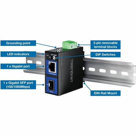Trendnet Hardened Industrial 100/1000Base-T to SFP Media Converter TI-F11SFP