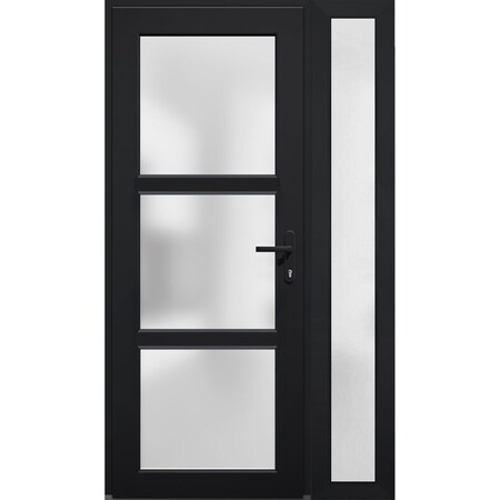 Vdomdoors Front Exterior Prehung FiberGlass Door Frosted Glass / Manux 8552 Matte Black / Sidelight Exterior MANUX8552EXD-BLK-W36+14 x H80-LH