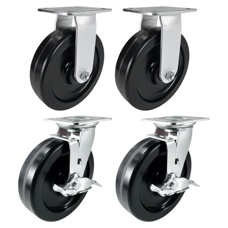 Hyw Products Heavy Duty Caster Set 8in Phenolic Wheels, 2 Rigid & 2 Swivel with Brake, 4PK 40-80R-A1-PH-2,40-80S-A1-PH-TB-2