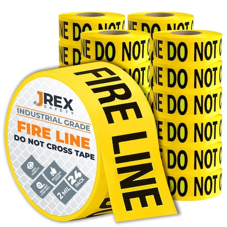 Jrex Safety Fire Line Do Not Cross Tape Roll - 1000 Ft x 3 Inch Wide Each - Yellow, 24PK PFLT-JR-24PK
