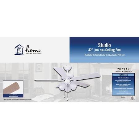 Home Impressions Studio 42'' White Ceiling Fan with Light Kit CF42STU5WH-B