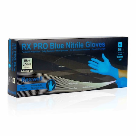 Raxwell Blue Nitrile Gloves, 8.5 mil, 12" extended cuff, Small, 50PK RX40001