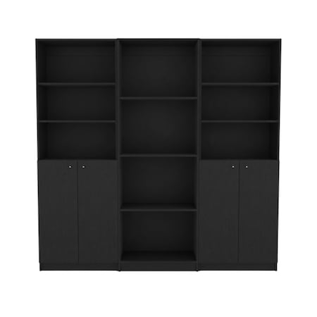 Homeroots 71" Black Five Tier Bookcase with Four doors 546352