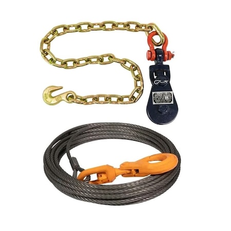 Mytee Products 2Ton Snatch Block w/ Chain & 3/8in x 75ft Winch Cable Steel Core Rope for 4050# WLL WW38-75-SB3-2-SCA-KIT