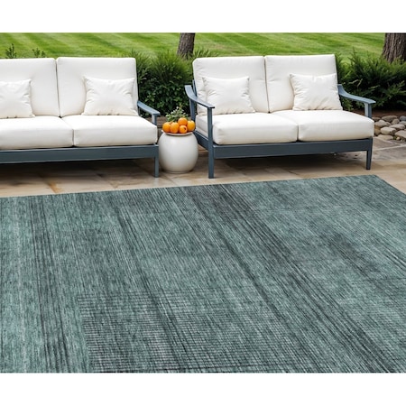 Homeroots 10' X 14' Teal Blue Aqua And Gray Striped Washable Indoor Outdoor Area Rug 588129