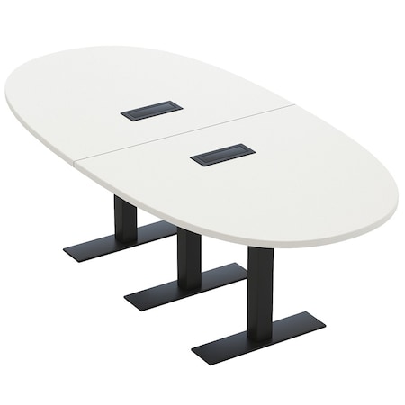 Skutchi Designs 8 Person Conference Table With Power Unit | 8' Boval Table | Harmony Series HAR-BOVL-48X96-T.BK-W960-EBLK