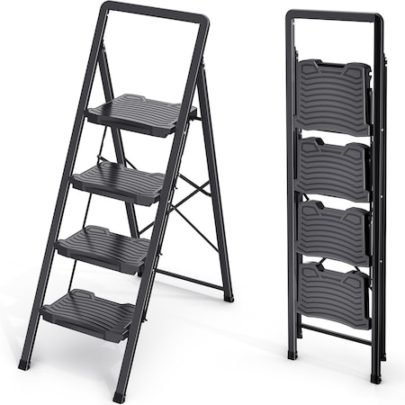 Wrightmaster 3.4 ft. Metal Folding Step Ladder, 8 ft. Reach, with Anti-slip Pedals 800 lbs. Load Capacity ZOR-WK21A-4-DF