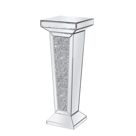 Homeroots 35" Silver Mirrored Glass And Faux Crystals Pedestal Accent Table 642844