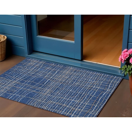 Homeroots 3' X 5' Navy Blue Gray And Brown Striped Washable Indoor Outdoor Area Rug 597409