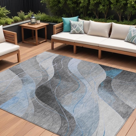 Homeroots 9' X 12' Sky Blue Gray And Silver Abstract Washable Indoor Outdoor Area Rug 616770