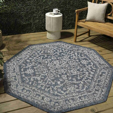 Jonathan Y Malta Bohemian Medallion Textured Weave Teal/Gray 8 ft Octagon Indoor/Outdoor Area Rug SMB104B-8TGN