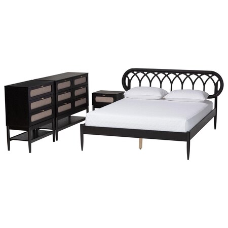 Baxton Studio Florica Art Deco Black Wood Queen 4-Piece Bedroom Set 255-14153-14151-14150-14149-ZORO