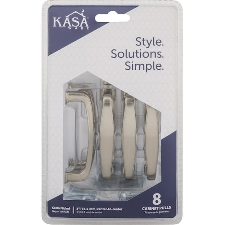 Hardware Resources KasaWare 3-1/2 Overall Length Satin Nickel Cabinet Pull, 8PK K1213SN-8