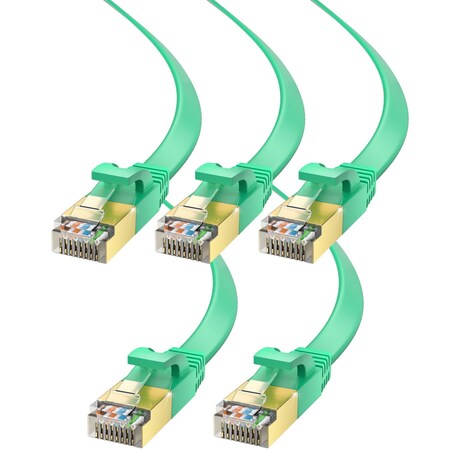 Maximm 15ft Cat7 Flat Shielded Ethernet Cable 10Gbps RJ45, 5PK, Green, 5PK CAT7F-15GN5PK