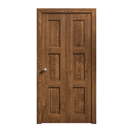 Sartodoors Sliding Closet Bi-fold Doors 64 x 80 inches, Ego 5010 Cognac Oak Veneer, Sturdy Tracks Moldings Tr EGO5010BF-DKO-64x80 (2* 32x80)