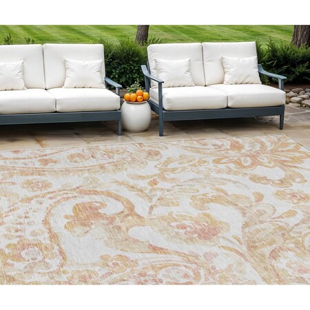Homeroots 9' X 12' Coral Ivory And Peach Paisley Washable Indoor Outdoor Area Rug 588646