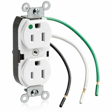 Leviton Leaded Dup Rec HG 15A 125V Self-Gr Wht 8200-LW