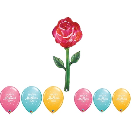 Loonballoon Mother's Day Theme Balloon Set, 5 Foot Fresh Picks Watercolor Rose Balloon and 6x Latex Balloons 96527