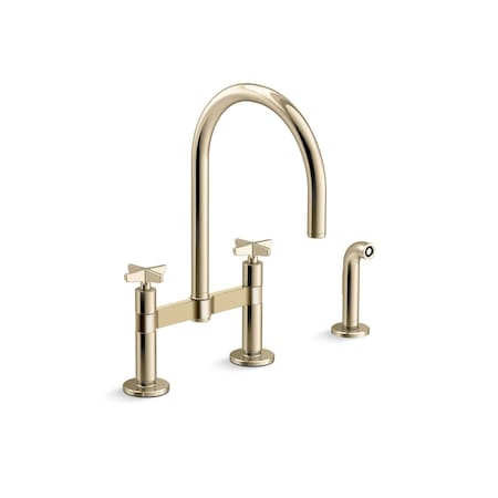 Kohler Billet Two-hole bridge kitchen sink faucet with side sprayer 28673-3-AF