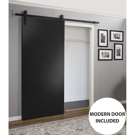 Sartodoors Sturdy Barn Door with Hardware, Planum 0010 Black Matte, 6.6FT Rail Hangers Heavy Set, Modern Solid PLANUM0010BD-B-BLK-30