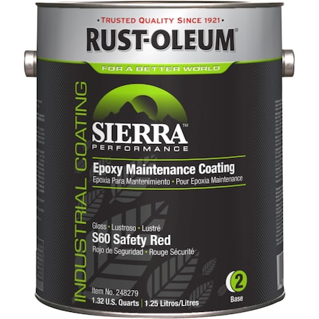 Rust-Oleum Epoxy Paint Base, Safety Red, Gloss, 1 gal, 230 to 340 sq ft/gal, S60 Series 248279