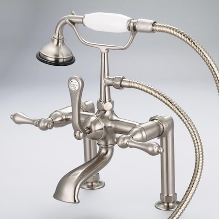 Water Creation Vintage Classic 7 in. Spread Deck Mount Tub Faucet - Brushed Nickel, Grey F6-0006-02-AL