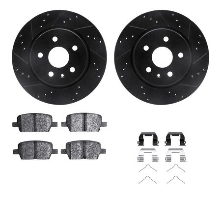 Dynamic Friction Co DFC Rotors-Drilled & Slotted-Black w/ 5000 Advanced Brake Pads Incl Hdw 8512-65027