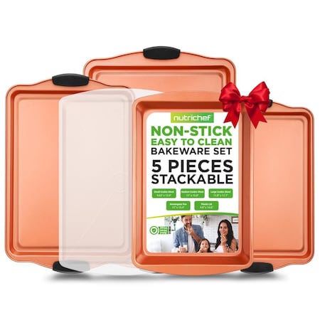 Nutrichef Flexible & Nonstick Carbon Steel Bakeware Set - Professional Home Kitchen Bake Pan Set With Blue Sil NCSBS54S