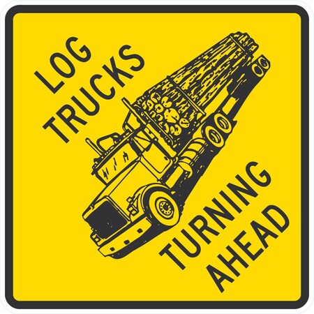 Lyle Log Trucks Turning Ahead, 24x24, Engineer Grade, Yellow G-12774-EG_24x24