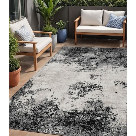 Homeroots 5' X 8' Black Gray And Ivory Abstract Washable Indoor Outdoor Area Rug 599461
