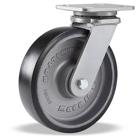 Hamilton Workhorse Swivel Caster, 8" x 2" Duralast XC Polyurethane (70D) on Cast Iron Wheel S-WH-8DB70