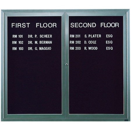 Aarco Enclosed Letter Board Directory w/ Clear Satin Anodized Aluminum Frame, 48''Hx60''W, 2 Doors ADC4860