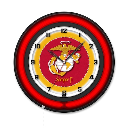 Holland Bar Stool United States Marine Corps Red/Yellow 19 Double Neon Wall Clock Clk19BK