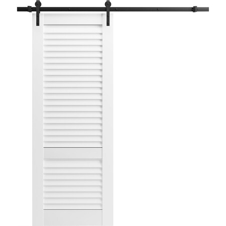 Sartodoors Barn Door 18 x 96 inches, Louver 3388 White Silk, 6.6FT Rail Track Hardware Set, Solid Panel Inte LOUVER3388BD-B-WS-28
