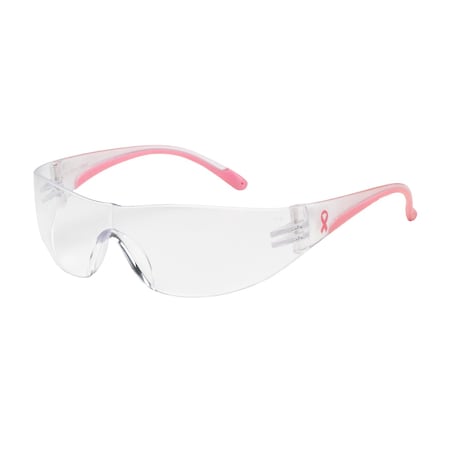 Bouton Optical Rimless Safety Glasses with Clear / Pink Temple, Clear Lens and Anti-Scratch Coating 250-10-0900