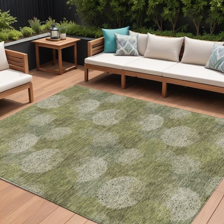 Homeroots 8' X 10' Green Ivory And Sage Polka Dot Washable Indoor Outdoor Area Rug 614668