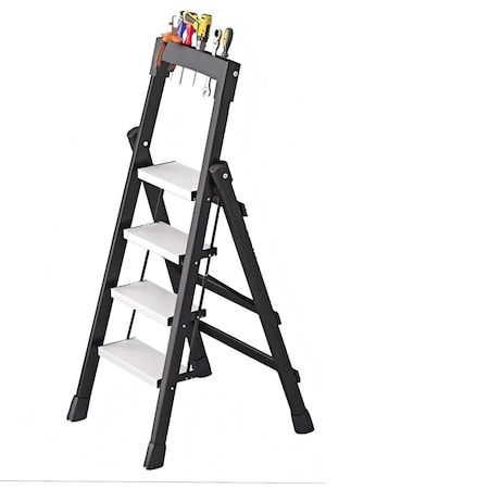 Wrightmaster 4.2 ft. Steel Step Ladder, 8 ft. Reach w/Tool Rack and Silent Rotating Shaft 300 lb. Capacity ZoroGJTL4H