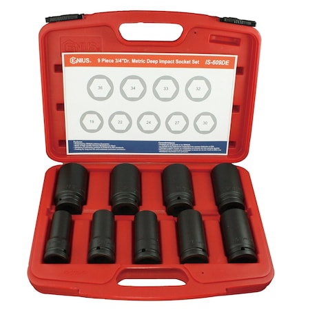 Genius Tools 9 pc.3/4inDr. Deep Metric Impact Socket Set IS-609DE