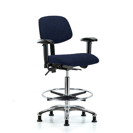 Blue Ridge Ergonomics High Bench Chair Chair, Fab, Hi Ben, Chr Tilt AA CF Gld, Nav, Adjustable Arms, 26" to 35-1/2" Height BR-FHBCH-CR-T1-A1-CF-RG-F45
