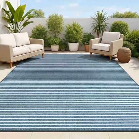 Jonathan Y Aarhus High-Low Minimalist Scandi Striped Navy/ivory 3 ft. x 5 ft. Indoor/Outdoor Area Rug SCN102A-3