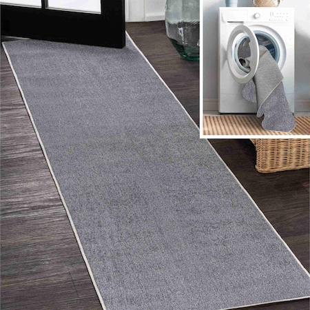 Jonathan Y Twyla Classic Solid Low-Pile Machine-Washable Gray 2 ft. x 8 ft. Runner Rug WSH300F-28