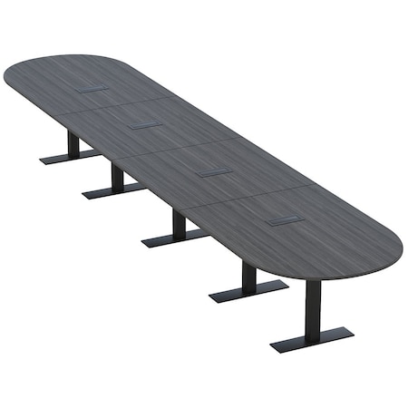 Skutchi Designs 20 Person Conference Table With Power Unit | 20' Racetrack Table | Harmony Series HAR-RAC-48X240-T.BK-WA7949-EBLK