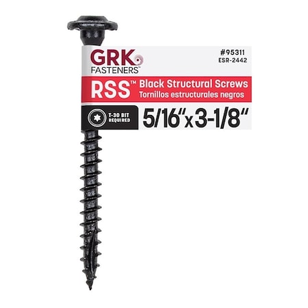Grk Fasteners RSS Series Structural Screw, 3-1/8 in L, Coarse Thread, Washer Head, Torx Drive, Steel, Zinc-Plated 95311