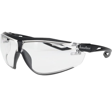 Bouton Optical Bio-Based Full Frame Safety Glasses, Black Frame, Clear Lens and Anti-Scratch/FogLess 3Sixty Coating 250-15-5520