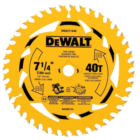 Dewalt Circular Saw Blade, 7.25 in dia., PK10 DWA271440B10