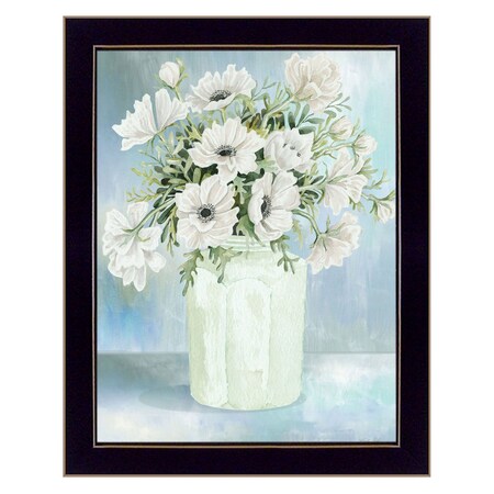 Homeroots White Blooms Black Grooved Framed Print Wall Art 530123