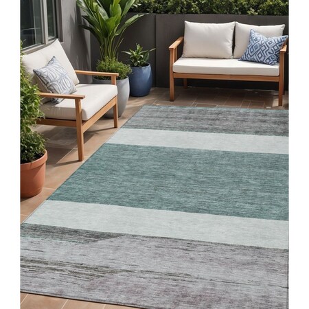 Homeroots 5' X 8' Teal Blue Off White And Gray Abstract Washable Indoor Outdoor Area Rug 615297